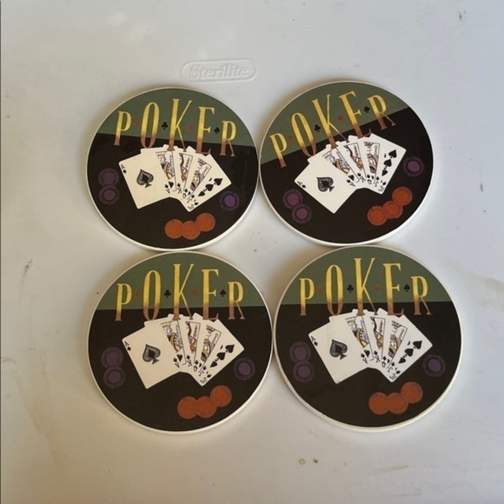 Poker coasters with cork bottoms